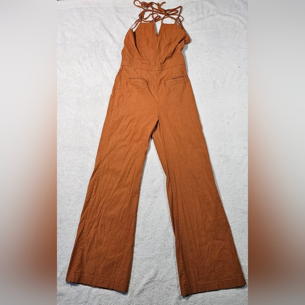 Anthro Maeve Colette Orange Jumpsuit Crisscross Back Sleeveless Wide Leg - Picture 3 of 9